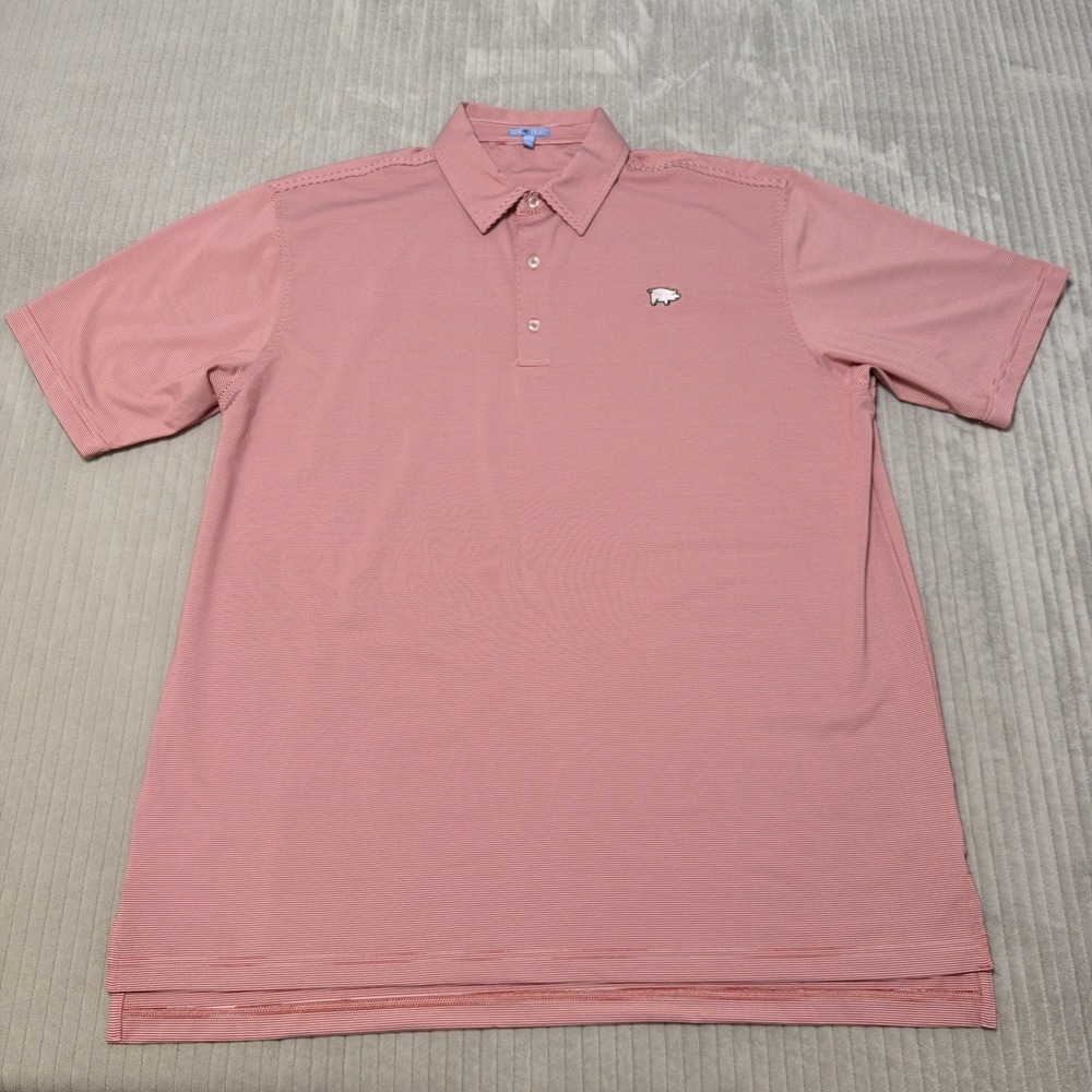 GenTeal Mens Polo Shirt XXL Red White Striped Stretch Tennis Golf Pig Logo